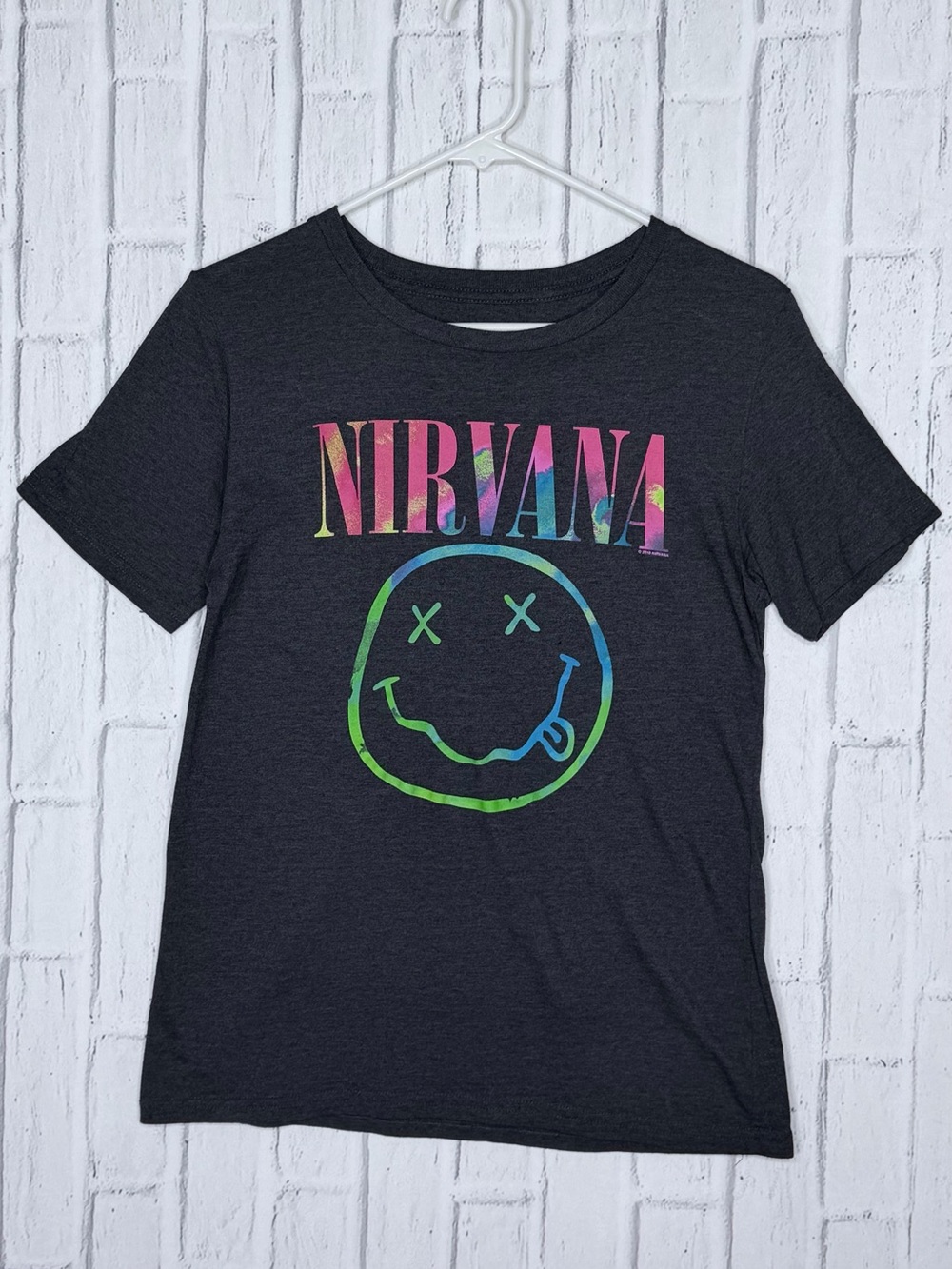 Nirvana Smiley Face Rainbow Graphic Band Tee Black Size Small 🎸